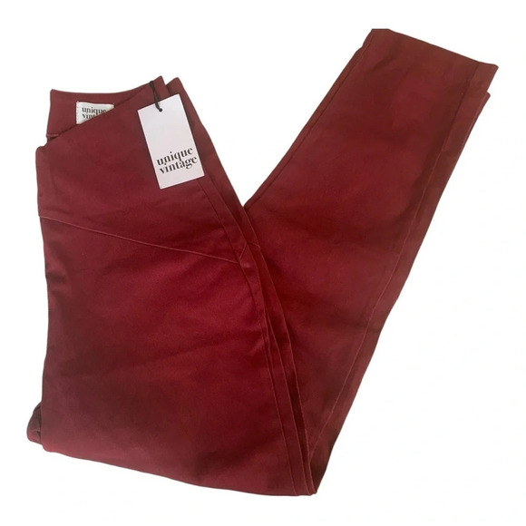 Unique Vintage Burgundy V-Waist Crop Pants Sz M 6-8# 200 - Picture 1 of 9